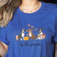 Boston Terrier Fall Pumpkin Tis The Season Autumn Women Women's Heather T-Shirt Heather True Royal