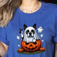 Boston Terrier Ghost Boo Halloween Kids Women's Heather T-Shirt Heather True Royal