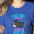 Boston Terrier This Girl Runs On Jesus And Boston Terriers Women's Heather T-Shirt Heather True Royal