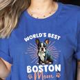 Boston Terrier Groovy World's Best Boston Mom Women's Heather T-Shirt Heather True Royal