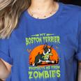 Boston Terrier Halloween Zombie American Gentleman Dog Lover Women's Heather T-Shirt Heather True Royal