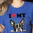 Boston Terrier I Heart My Dog Dog Lover Women's Heather T-Shirt Heather True Royal