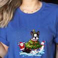 Boston Terrier Merry Christmas Tree Lights Dog X-Mas Dogs Women's Heather T-Shirt Heather True Royal