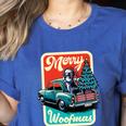 Boston Terrier Merry Christmas Tree Truck Santa Dog X-Mas Women's Heather T-Shirt Heather True Royal