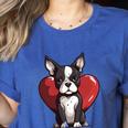 Boston Terrier Mom Dad Bostie Dog Lover Valentines Day Women's Heather T-Shirt Heather True Royal