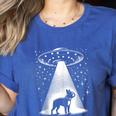 Boston Terrier Mom Dad Dog Alien UFO Women's Heather T-Shirt Heather True Royal