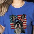 Boston Terrier Patriotic 4th Of July USA American Flag Women's Heather T-Shirt Heather True Royal
