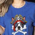Boston Terrier Pirate T Shirt Jolly Roger Crossbones Skull Women's Heather T-Shirt Heather True Royal