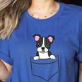 Boston Terrier In The Pocket Cute Pocket Boston Terrier Women's Heather T-Shirt Heather True Royal