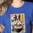 Boston Terrier Ramen Noodles Japanese Art Retro Ocean Waves Women's Heather T-Shirt Heather True Royal