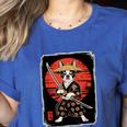 Boston Terrier Samurai Ninja Vintage Anime Japanese Ukiyo-e Women's Heather T-Shirt Heather True Royal