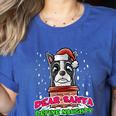 Boston Terrier Santa Claus Christmas Dog Women's Heather T-Shirt Heather True Royal