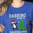 Boston Terrier Santa Hat Dabbing Around The Christmas Tree Women's Heather T-Shirt Heather True Royal