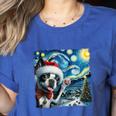 Boston Terrier Santa Starry Night Van Gogh Christmas Dog Men Women Kids Women's Heather T-Shirt Heather True Royal