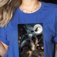 Boston Terrier Selfie Full Moon Flying Witch Halloween Dog Women's Heather T-Shirt Heather True Royal