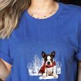 Boston Terrier In The Snow Merry Christmas Winter Women's Heather T-Shirt Heather True Royal