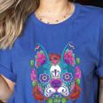 Boston Terrier Sugar Skull Dog Day Of The Dead Women's Heather T-Shirt Heather True Royal