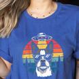 Boston Terrier UFO Alien Boston Terrier Dog Mom Dad Women's Heather T-Shirt Heather True Royal