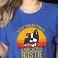 Boston Terrier Never Underestimate a Girl With a Bostie Women's Heather T-Shirt Heather True Royal