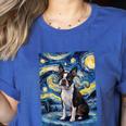 Boston Terrier Van Gogh Starry Night Women's Heather T-Shirt Heather True Royal