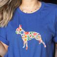 Boston Terrier Watercolor Flowers Women's Heather T-Shirt Heather True Royal