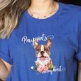 Brown Boston Terrier With Flowers And Feathers Women's Heather T-Shirt Heather True Royal