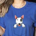 Bull Terrier Pocket Bull Terrier Peeking Out Pocket Women's Heather T-Shirt Heather True Royal