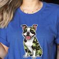 Camo Boston Terrier Pet Owner Camouflage Dog Lover Women's Heather T-Shirt Heather True Royal