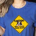 Caution Sign Boston Terrier Dog Bostie Puppy Women's Heather T-Shirt Heather True Royal