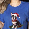Cute Boston Terrier Dog Christmas Merry X-Mas Graphic Women's Heather T-Shirt Heather True Royal
