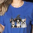 Cute Halloween Boston Terrier Dogs Witch Hat Ghost Dog For Men Women Kids Women's Heather T-Shirt Heather True Royal