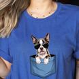 Cute Pocket Boston Terrier Lover Dog Mom Women's Heather T-Shirt Heather True Royal