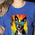 Dog Boston Terrier Hawaiian Women's Heather T-Shirt Heather True Royal