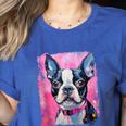 Dog Pink Boston Terrier Women's Heather T-Shirt Heather True Royal