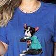 Father's Day Gift Dog Dad Boston Terrier i Love Dad Tattoo Women's Heather T-Shirt Heather True Royal