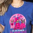 Ghost And Witch Boston Terrier Dog In October We Wear Pink Women's Heather T-Shirt Heather True Royal