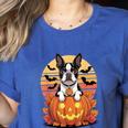 Halloween Retro Boston Terrier Women's Heather T-Shirt Heather True Royal