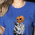 Halloween Skeleton Boston Terrier Women's Heather T-Shirt Heather True Royal