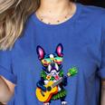 Hawaiian Boston Terrier & Pineapple Ukulele Summer Vacation Women's Heather T-Shirt Heather True Royal