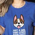 Just a Girl Who Loves Boston Terriers Women's Heather T-Shirt Heather True Royal