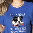 Just a Woman Who Loves Her Boston Terrier Cute Dog Mom Women's Heather T-Shirt Heather True Royal