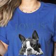 Love Is Boston Terrier Bostie Women's Heather T-Shirt Heather True Royal