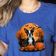 Pumpkin Boston Terrier Costume On Boston Terrier Halloween Women's Heather T-Shirt Heather True Royal