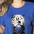 Spooky Halloween Moon Boston Terrier Boston Bull Bostie Women's Heather T-Shirt Heather True Royal