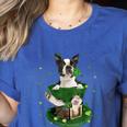 St Patrick's Day Leprechaun Boston Terrier Dog Shamrock For Men Women Kids Women's Heather T-Shirt Heather True Royal