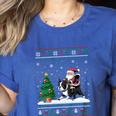 Ugly Christmas Tree Lights Xmas Santa Riding Boston Terrier Women's Heather T-Shirt Heather True Royal