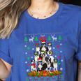 Ugly Sweater Christmas Tree Boston Terrier Dog Xmas Pajama Women's Heather T-Shirt Heather True Royal