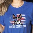Vintage Boston Terrier Dad American Flag Father's Day Women's Heather T-Shirt Heather True Royal