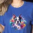 Watercolor Floral Boston Terrier Mama Dog Lover Mother's Day Women's Heather T-Shirt Heather True Royal
