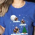 Xmas Lighting Tree Santa Riding Boston Terrier Christmas Women's Heather T-Shirt Heather True Royal